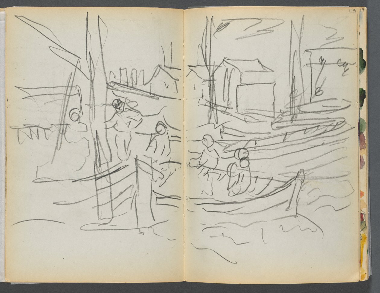 Vázlatkönyv- The Granite Shore Hotel, Rockport, 114. és 115. oldal: Figurák egy vitorláson alkotó: Maurice Prendergast
