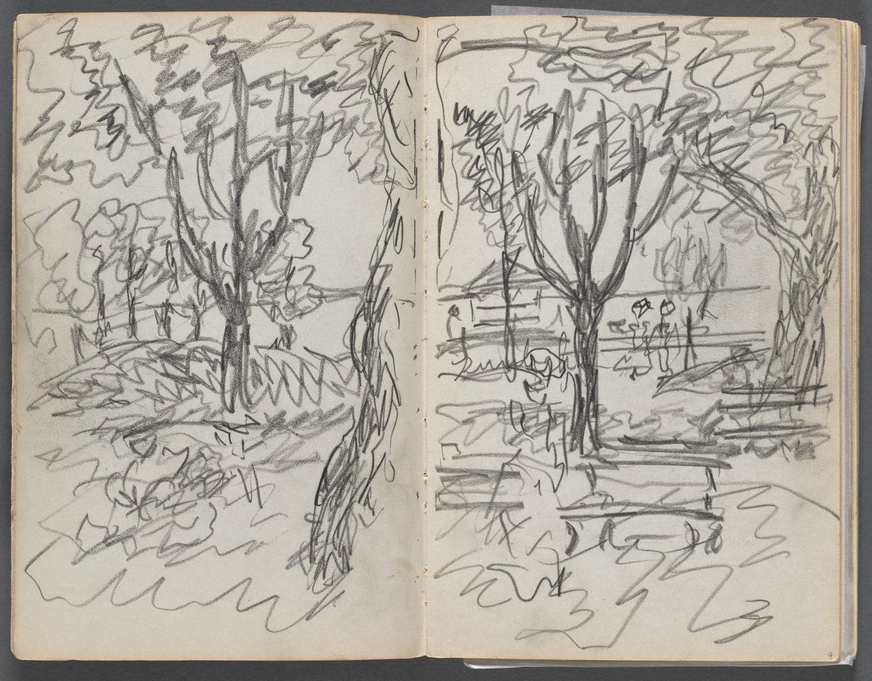 Vázlatfüzet, The Dells, 127. szám, 008. és 9. oldal: Tájkép alkotó: Maurice Prendergast