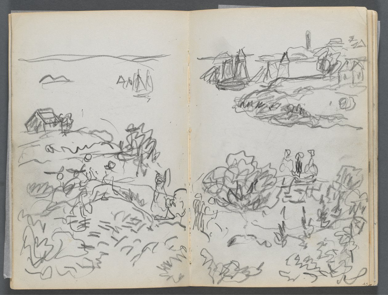 Vázlatfüzet, The Dells, 127. szám, 042. és 43. oldal: Öböl csónakokkal és figurákkal alkotó: Maurice Prendergast