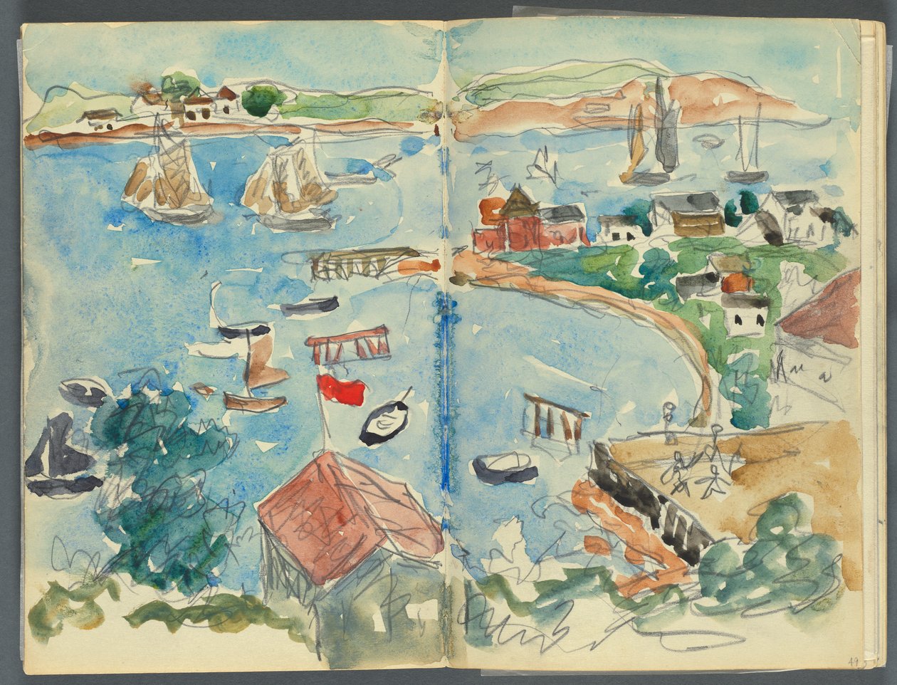 Vázlatfüzet, The Dells, 127. szám, 048. és 49. oldal: Öböl felülnézetből alkotó: Maurice Prendergast