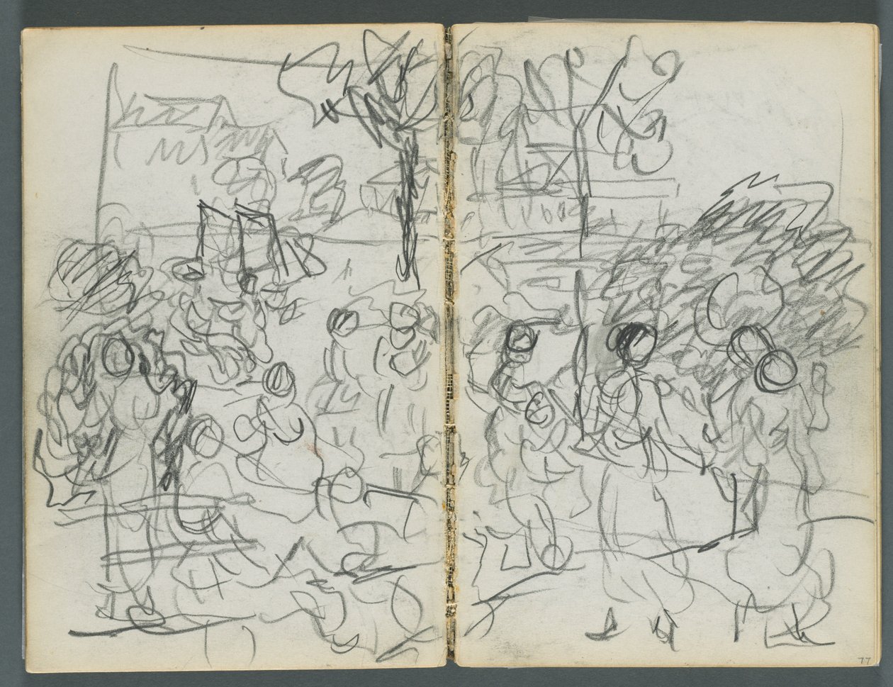 Sketchbook, The Dells, 127. szám, 076. és 77. oldal: Figurák egy tájképben alkotó: Maurice Prendergast