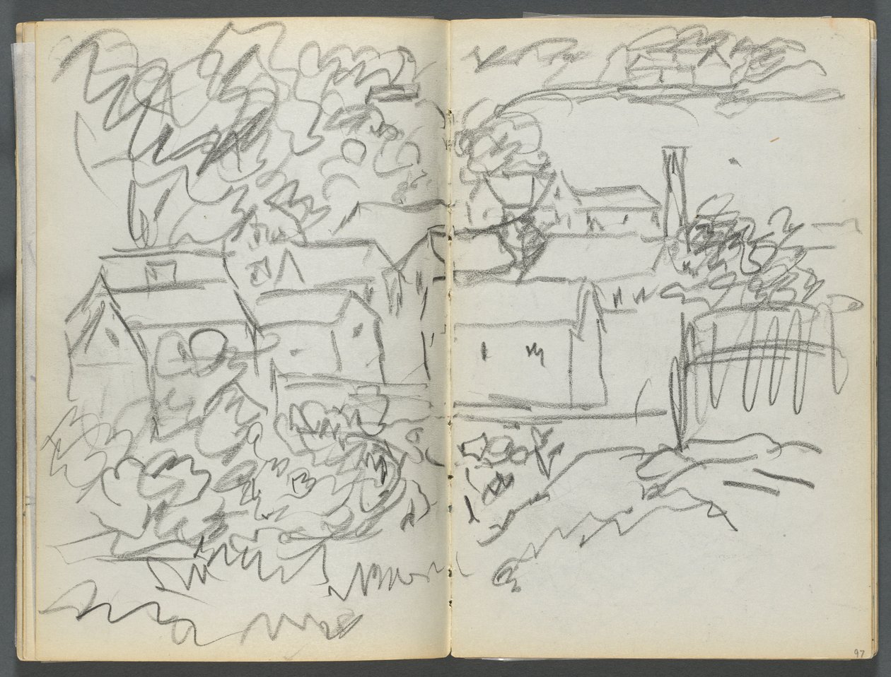 Sketchbook, The Dells, 127. szám, 096. és 97. oldal: Tájkép házakkal alkotó: Maurice Prendergast