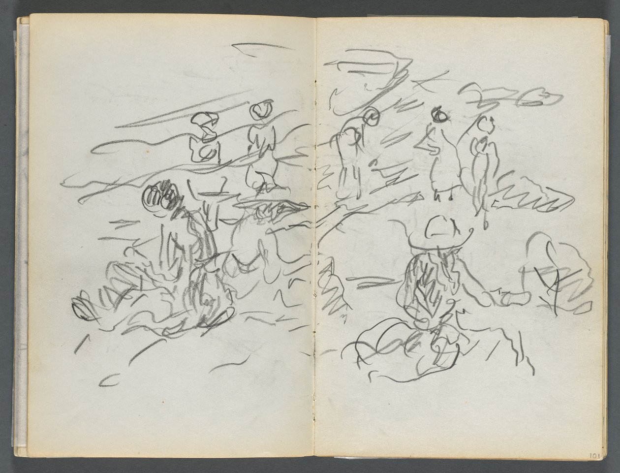 Sketchbook, The Dells, 127. szám, 100. és 101. oldal: Figurák a tengerparton alkotó: Maurice Prendergast