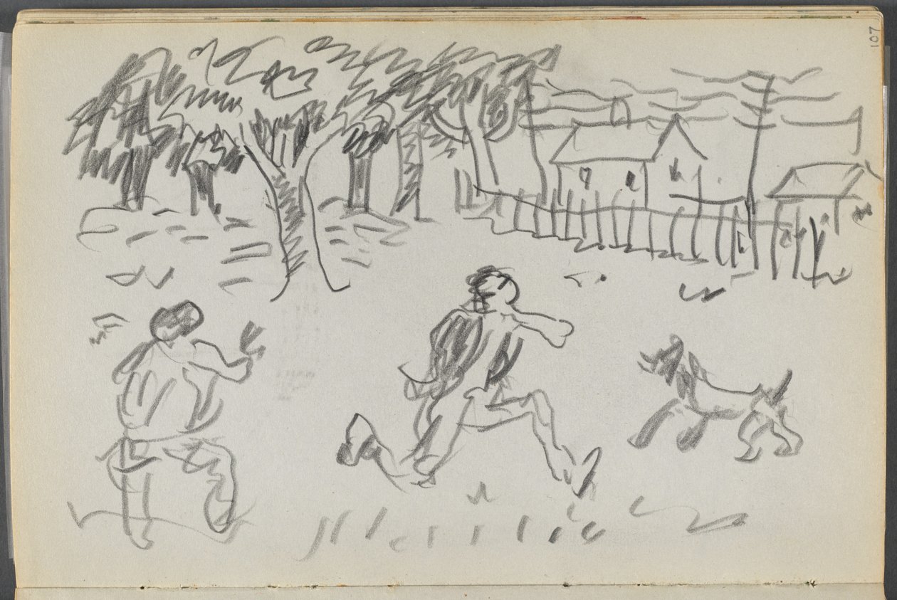 Sketchbook, The Dells, 127. szám, 107. oldal: Tájkép figurákkal és kutyával alkotó: Maurice Prendergast
