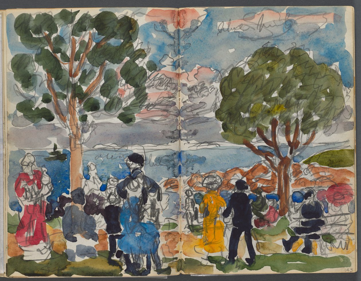 Vázlatfüzet, The Dells, 127. szám, 142. és 143. oldal: Figurák a tengerparton alkotó: Maurice Prendergast