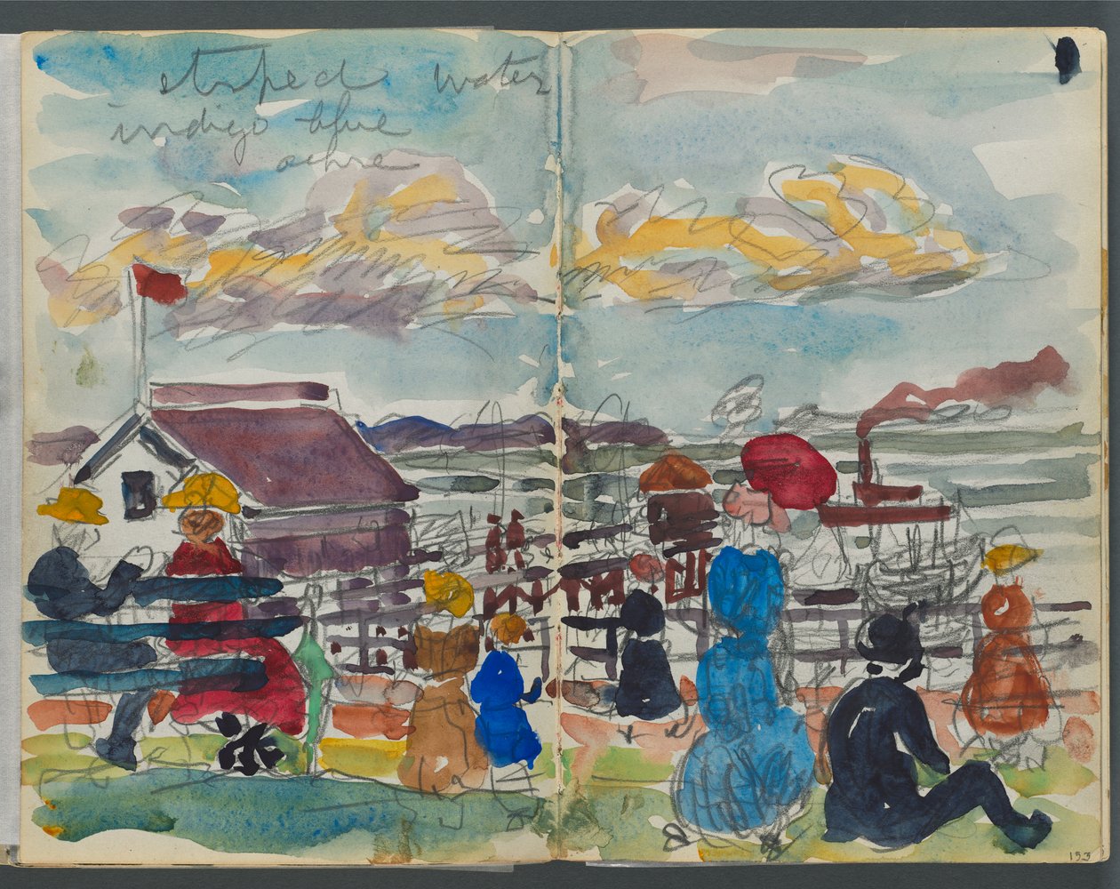 Sketchbook, The Dells, 127. szám, 152. és 153. oldal: Alakok a tengerparton alkotó: Maurice Prendergast