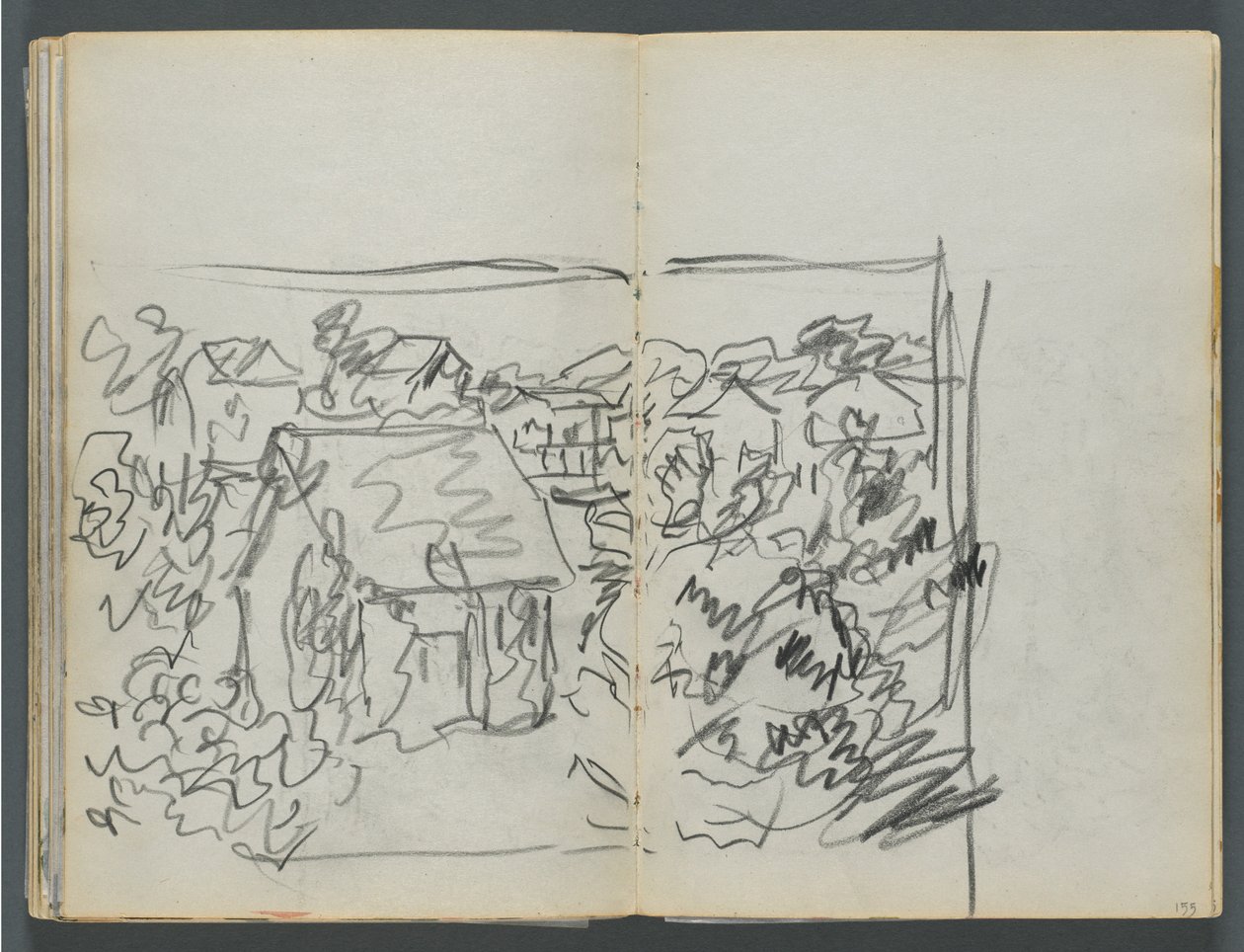Sketchbook, The Dells, 127. szám, 154. és 155. oldal: Tájkép házakkal alkotó: Maurice Prendergast