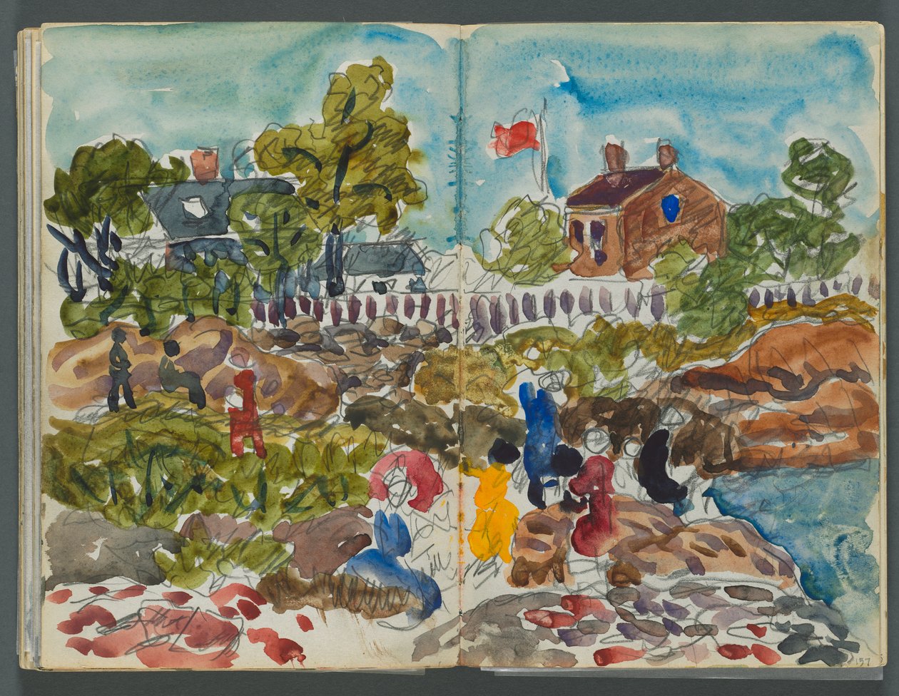 Skizzenbuch, The Dells, Nr. 127, Seite 156 & 157: Küstenlandschaft mit Figuren alkotó: Maurice Prendergast