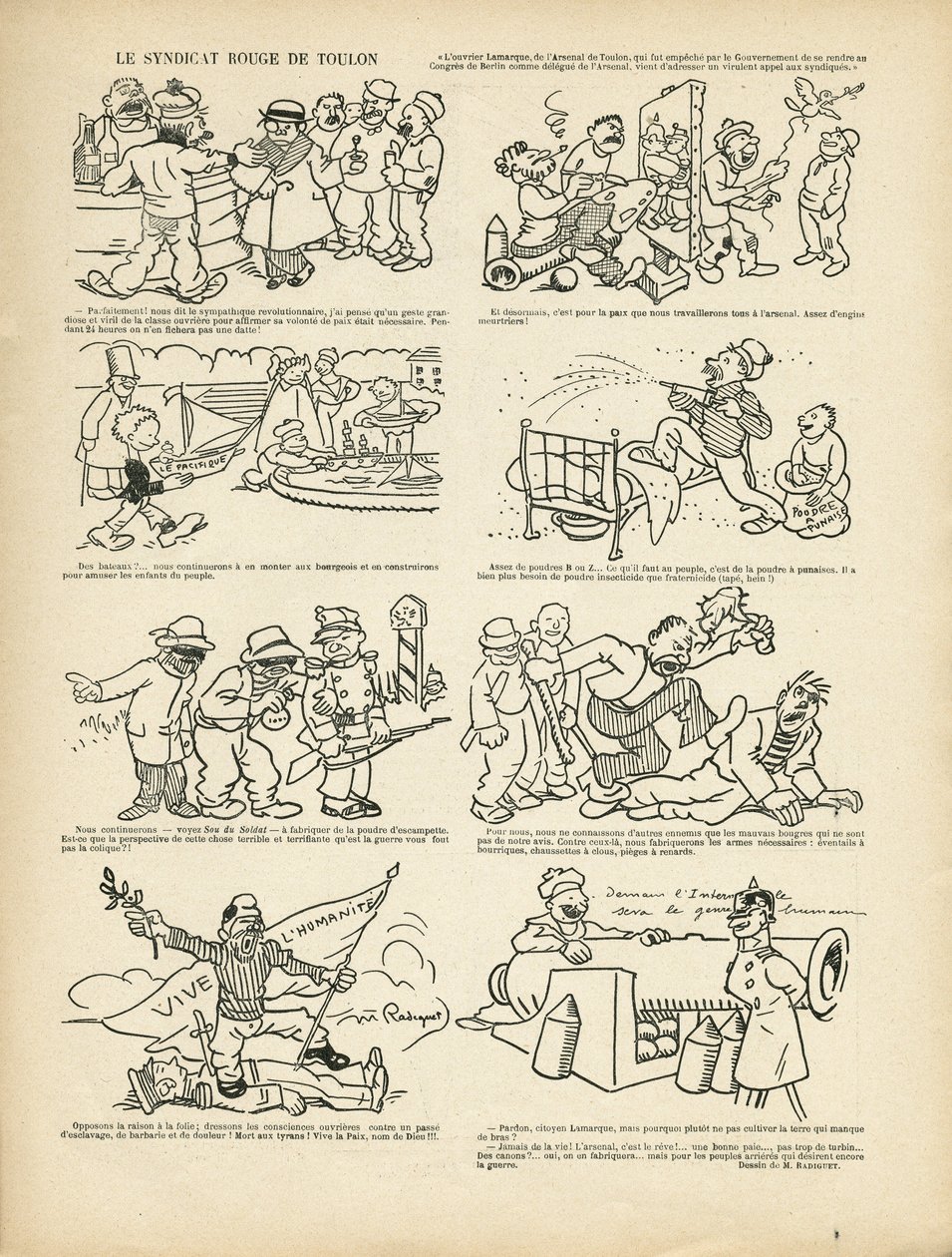 Maurice Radiguet (1866-1941) illusztrációja a Le Rire-ben, 21/12/21 - Le syndicrouge de Toulon - Szindikalizmus, Toulon alkotó: Maurice Radiguet