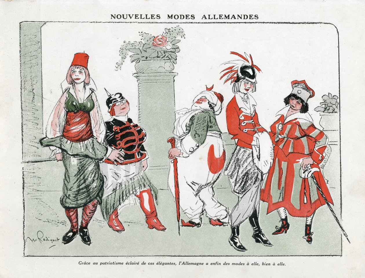 Maurice Radiguet (1866-1941) illusztrációja a németországi Mode-ban, kb. 1915 – Új német módok – 14–18-as háború, Németország Poroszország, Törökország, Divat, Triplice – Nők alkotó: Maurice Radiguet