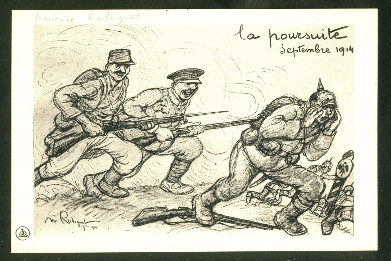 Képeslap, fekete-fehér szatirikus alkotó: Maurice Radiguet