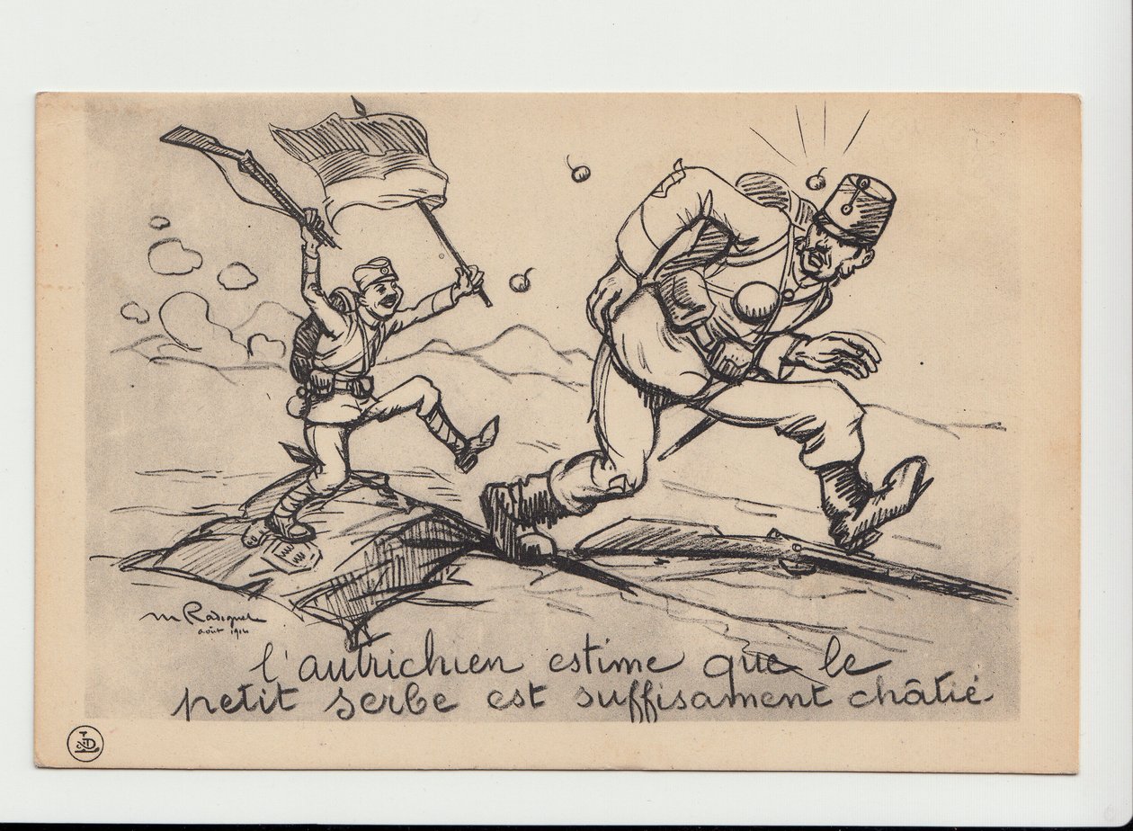 Képeslap, fekete-fehér szatirikus alkotó: Maurice Radiguet