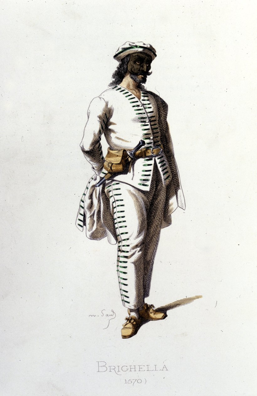 Brighella karaktere 1570-ben. Maurice Sand „” Maszkok és tréfák”” Párizs 19. század. (Maurice Sand George Sand fia volt). alkotó: Maurice Sand