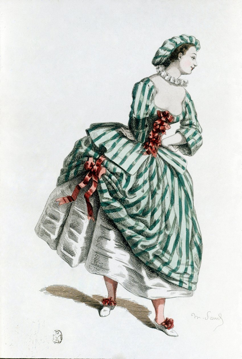 Colombine (corallina) jelmeze és maszkja 1855-ben, női karakter a commedia dell