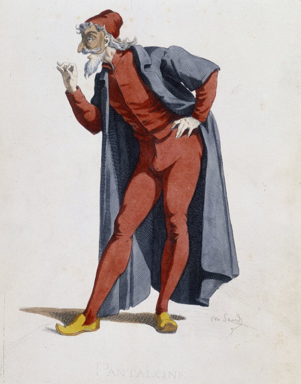 Jelmez és színházi karakter: Pantalone (nadrág, orvos) Gumiabroncs a „” Masques et bouffons””-ból (olasz vígjáték), Maurice Sand szövege és rajzai, A. Manceau nyomatai, Georges Sand előszó, Párizs, Michel Lévy Frères alkotó: Maurice Sand
