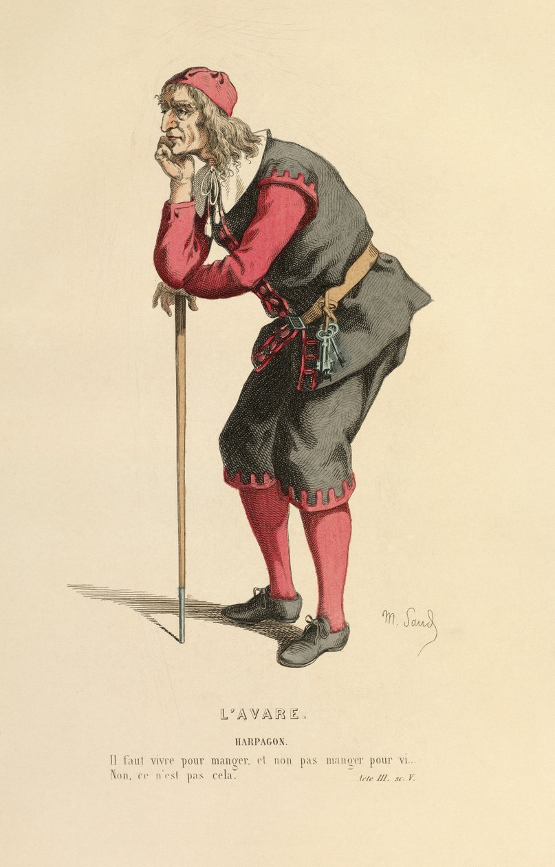 Harpagon szerepének jelmeze, 1868 körül (metszet) alkotó: Maurice Sand