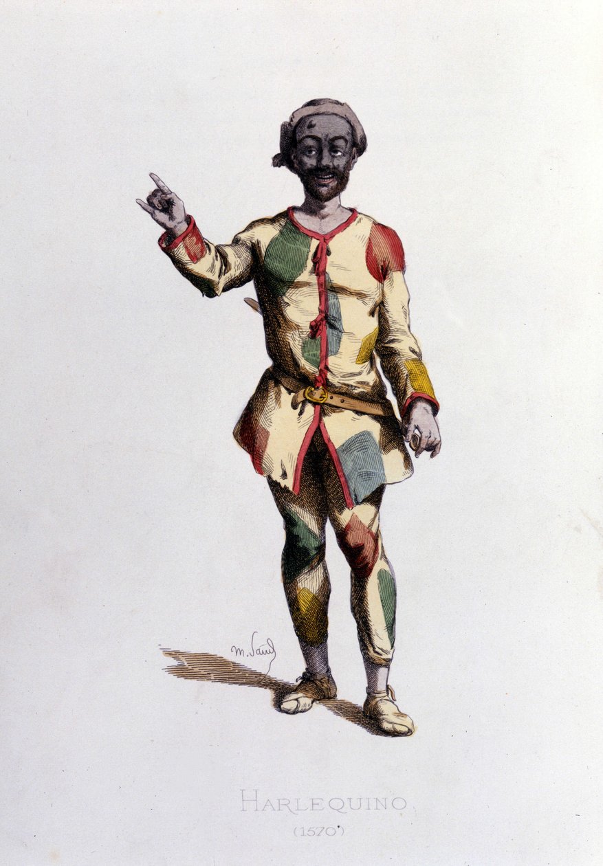 Harlekin 1570-ben. Maurice Sand „” Maszkok és Jesterek”” Párizs XIX. (Maurice Sand George Sand fia volt) alkotó: Maurice Sand