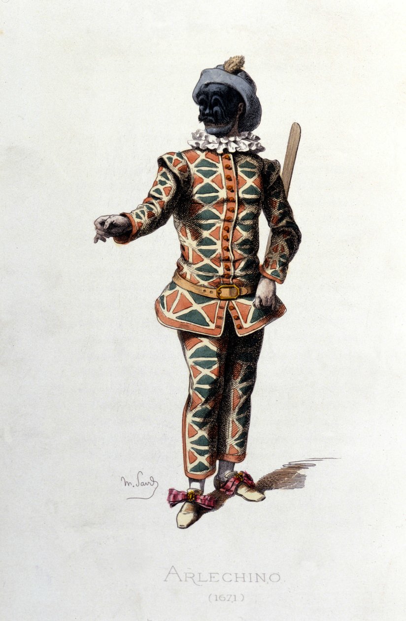 Harlekin 1671-ben. Maurice Sand „” Maszkok és Jesterek”” Párizs 19. század. (Maurice Sand George Sand fia volt). alkotó: Maurice Sand