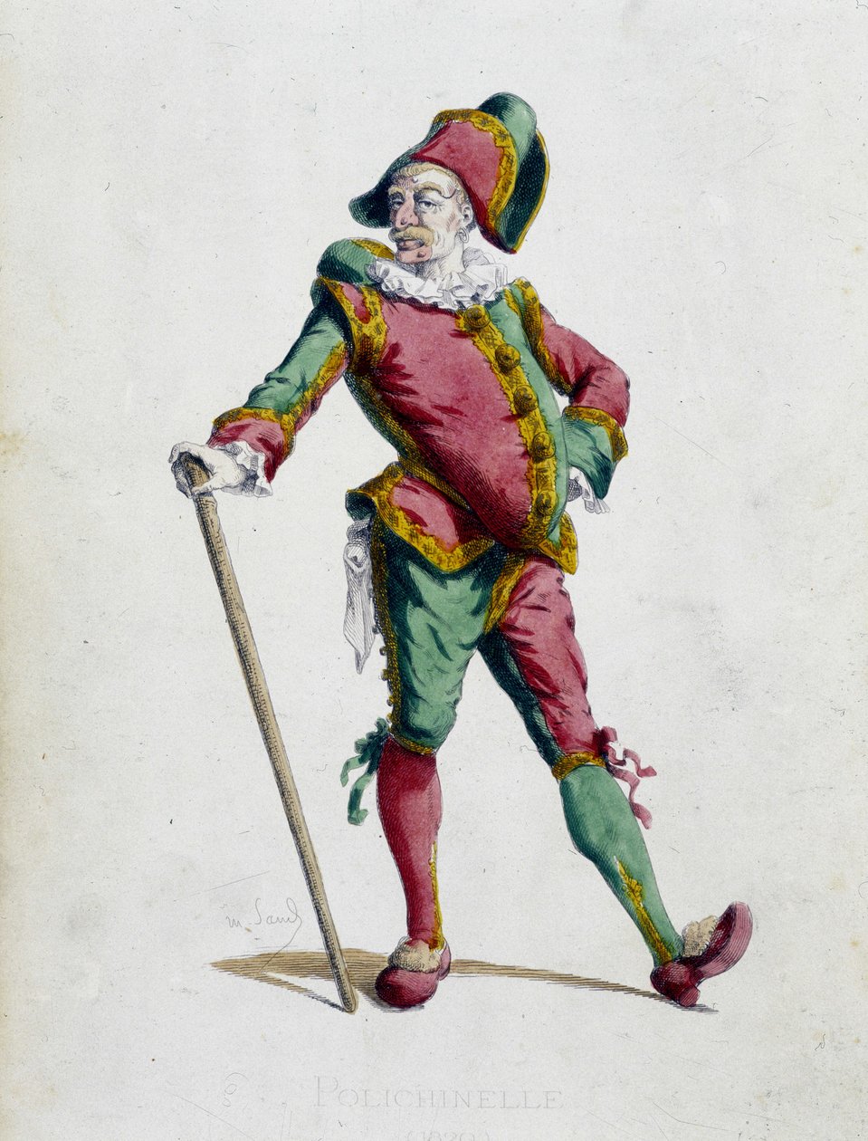 Polichinelle - a „Masques et bouffons”-ban (olasz vígjáték), Maurice Sand szövege és rajzai, A. Manceau rézkarcai, Georges Sand előszó, Párizs, Michel Levy Freres alkotó: Maurice Sand