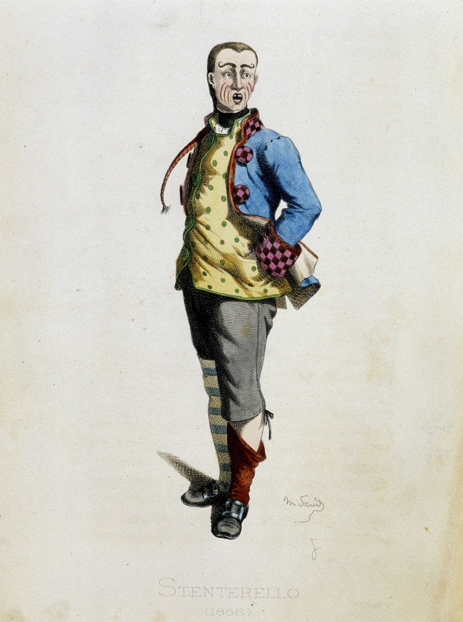Stenterello a „Masques et bouffons”-ból (olasz vígjáték) merít, Maurice Sand szövegét és rajzait, A. Manceau nyomatait, Georges Sand előszót, Párizs, Michel Levy Freres alkotó: Maurice Sand