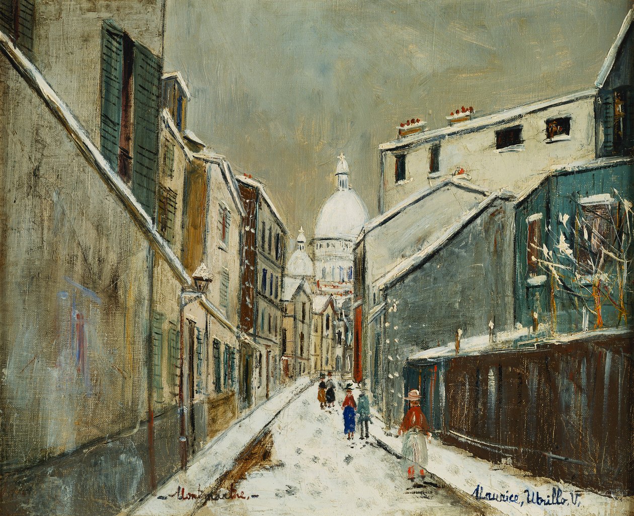 Rue St. Rustique sous la Neige, Montmartre, 1939 körül (olaj, vászon) alkotó: Maurice Utrillo