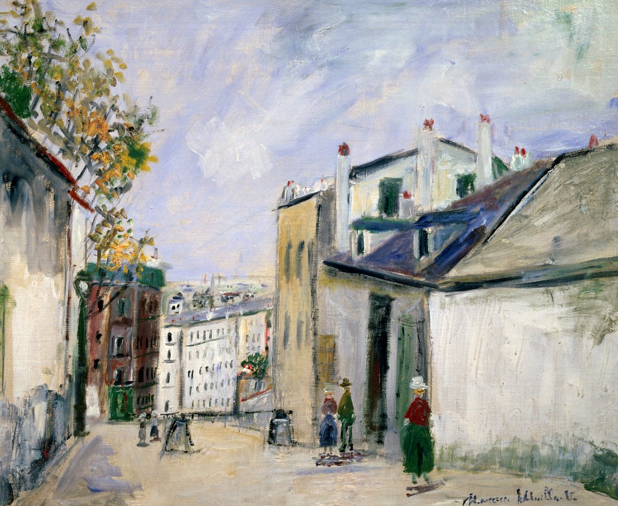Utcai jelenet Montmartre-ban, Párizs (olaj, vászon) alkotó: Maurice Utrillo