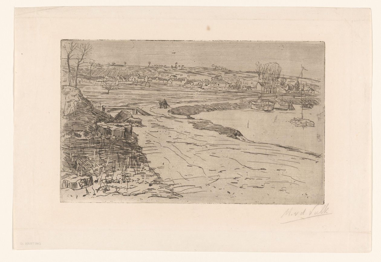 Táj házakkal és vízzel kikötött vitorlásokkal alkotó: Maurits van der Valk (signed by artist)