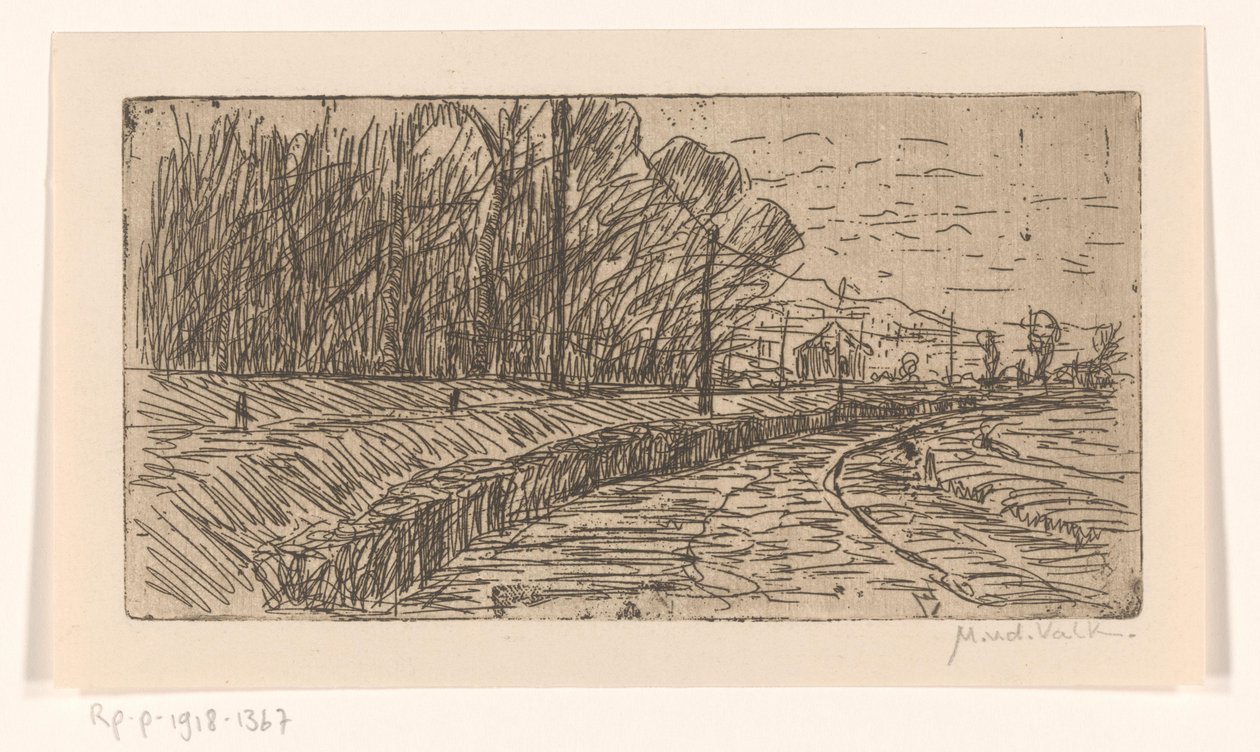 Táj úttal, erdő szélével és villanyoszlopokkal alkotó: Maurits van der Valk (signed by artist)