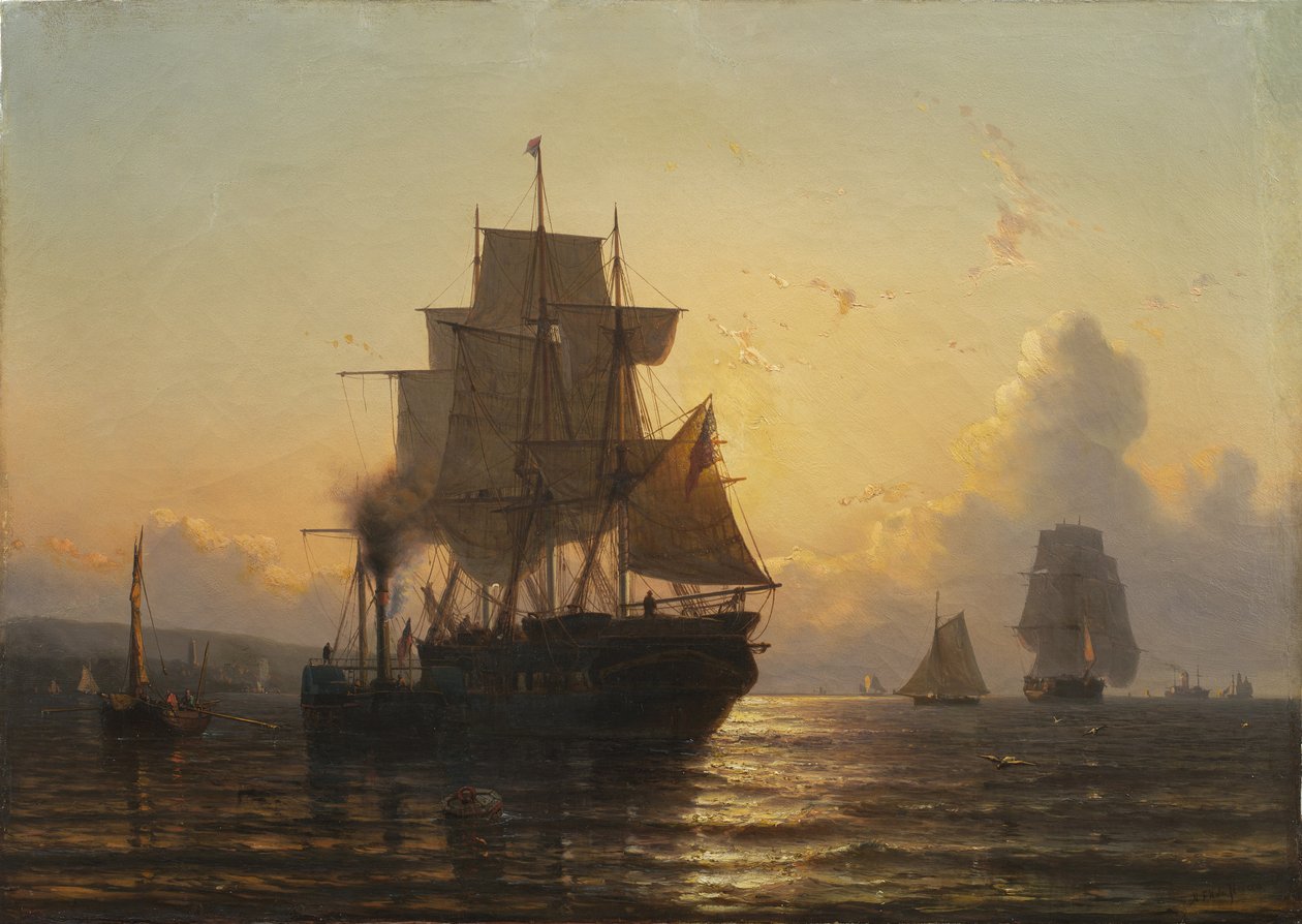 Trópusi naplemente a tengeren, 1861, olaj, vászon alkotó: Mauritz Frederik Hendrik De Haas