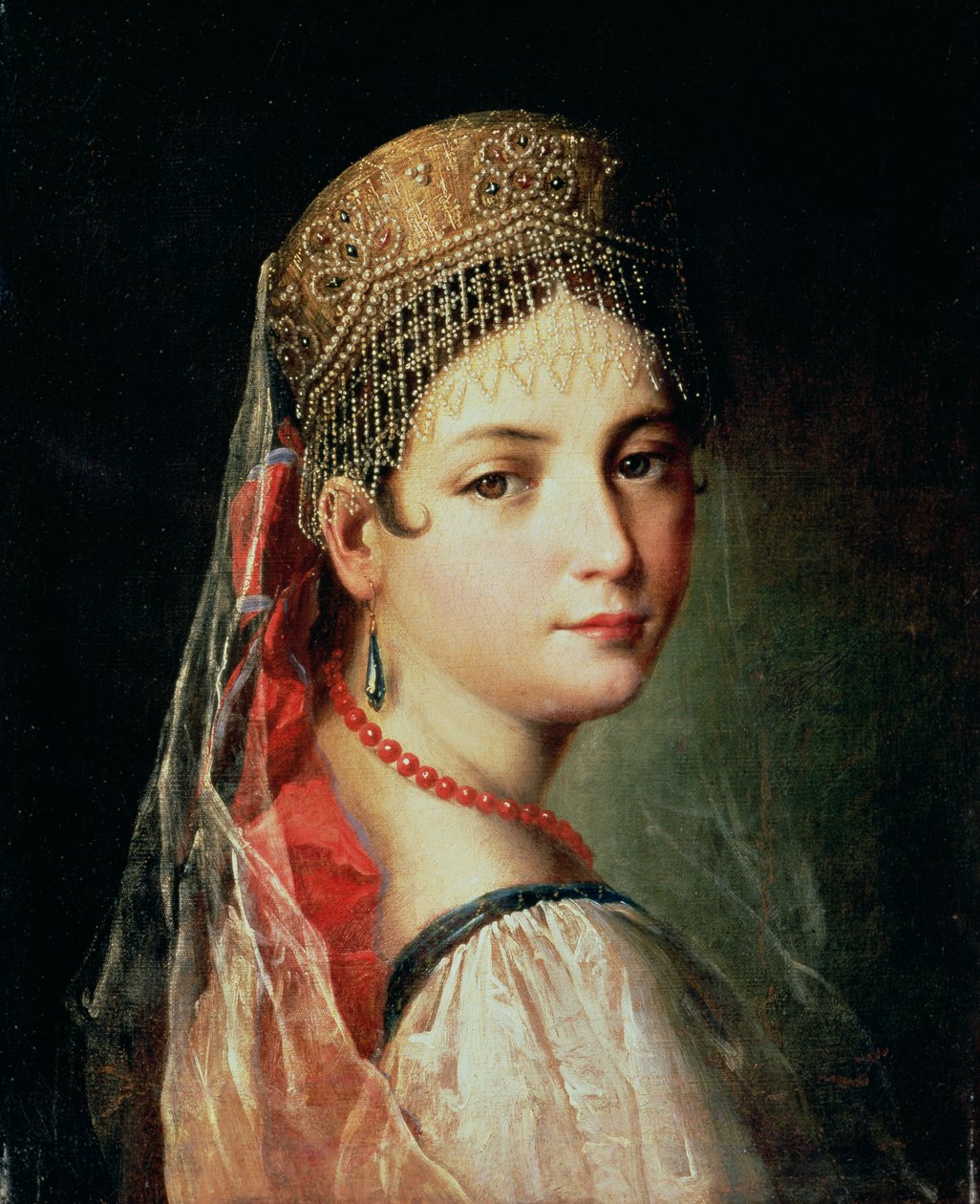 Egy fiatal lány portréja Sarafanban és Kokoshnikban, 1820-as évek alkotó: Mauro Gandolfi