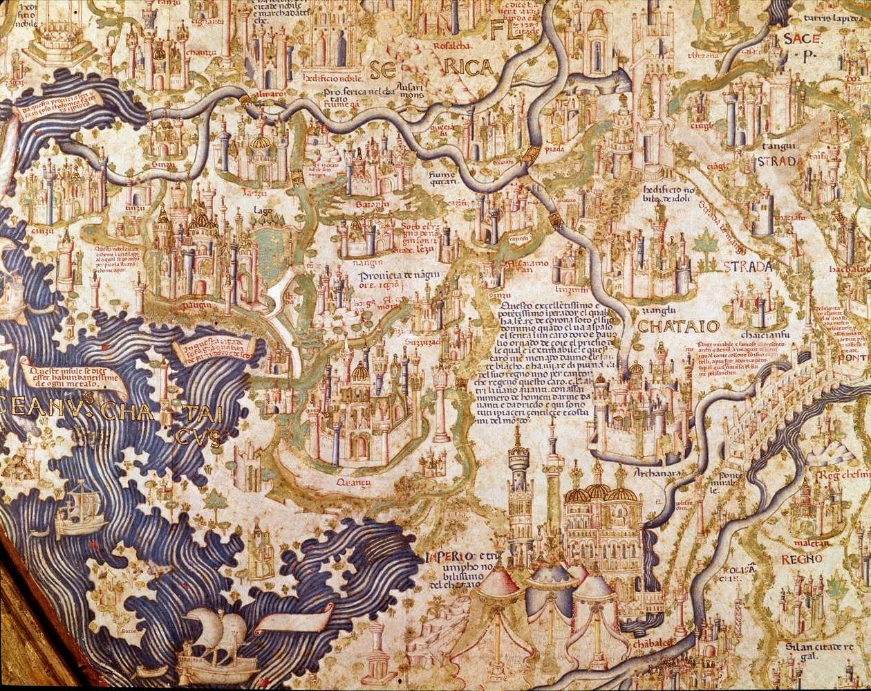 Kína látképe (Cambaluc, ma Peking) Maurus (Mauro) testvér kamalduli világtérképének (mappamundi) részlete 1459 (térkép) alkotó: Mauro Fra