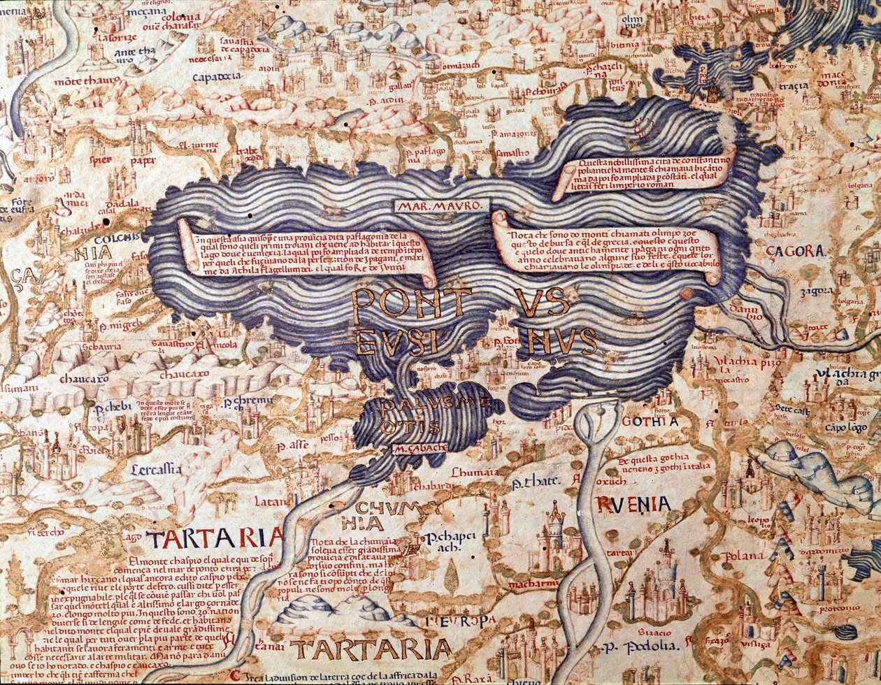 Kilátás a Fekete-tengerre Maurus (Mauro) testvér kamalduli világtérképének (mappamundi) részlete 1459 Biblioteca Marciana, Velence alkotó: Mauro Fra