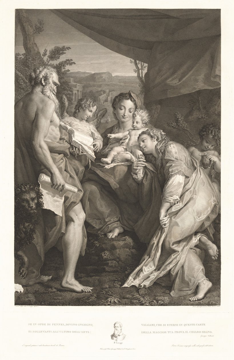 Szűz és gyermek szentekkel, Jeromossal és Katalinnal, valamint egy angyal alkotó: Mauro Gandolfi, after Correggio
