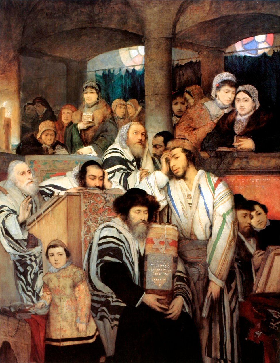 Zsidók imádkoznak a zsinagógában Jom Kippurkor, 1878. alkotó: Maurycy Gottlieb