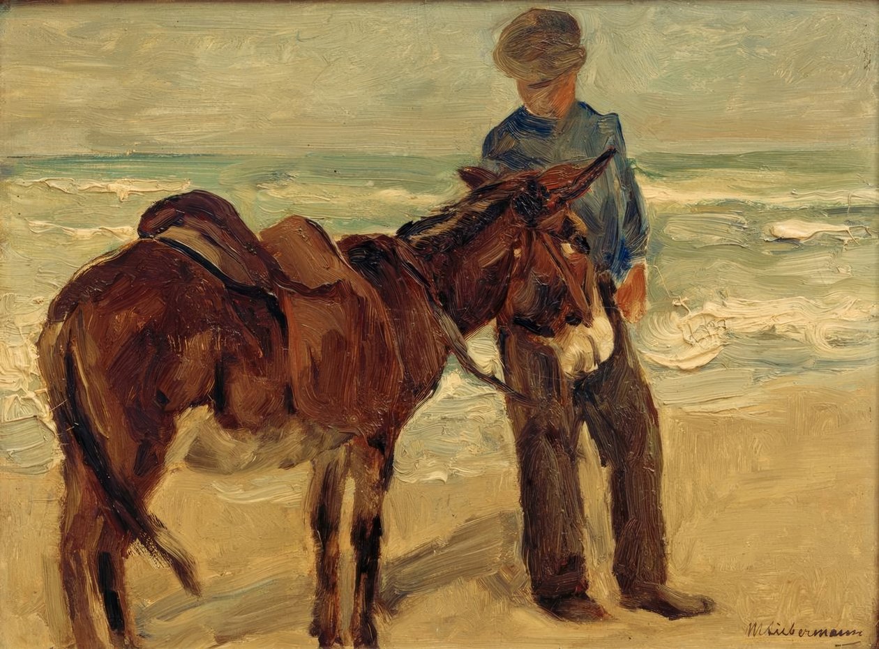 Fiú lovagló szamárral a tengerparton alkotó: Max Liebermann