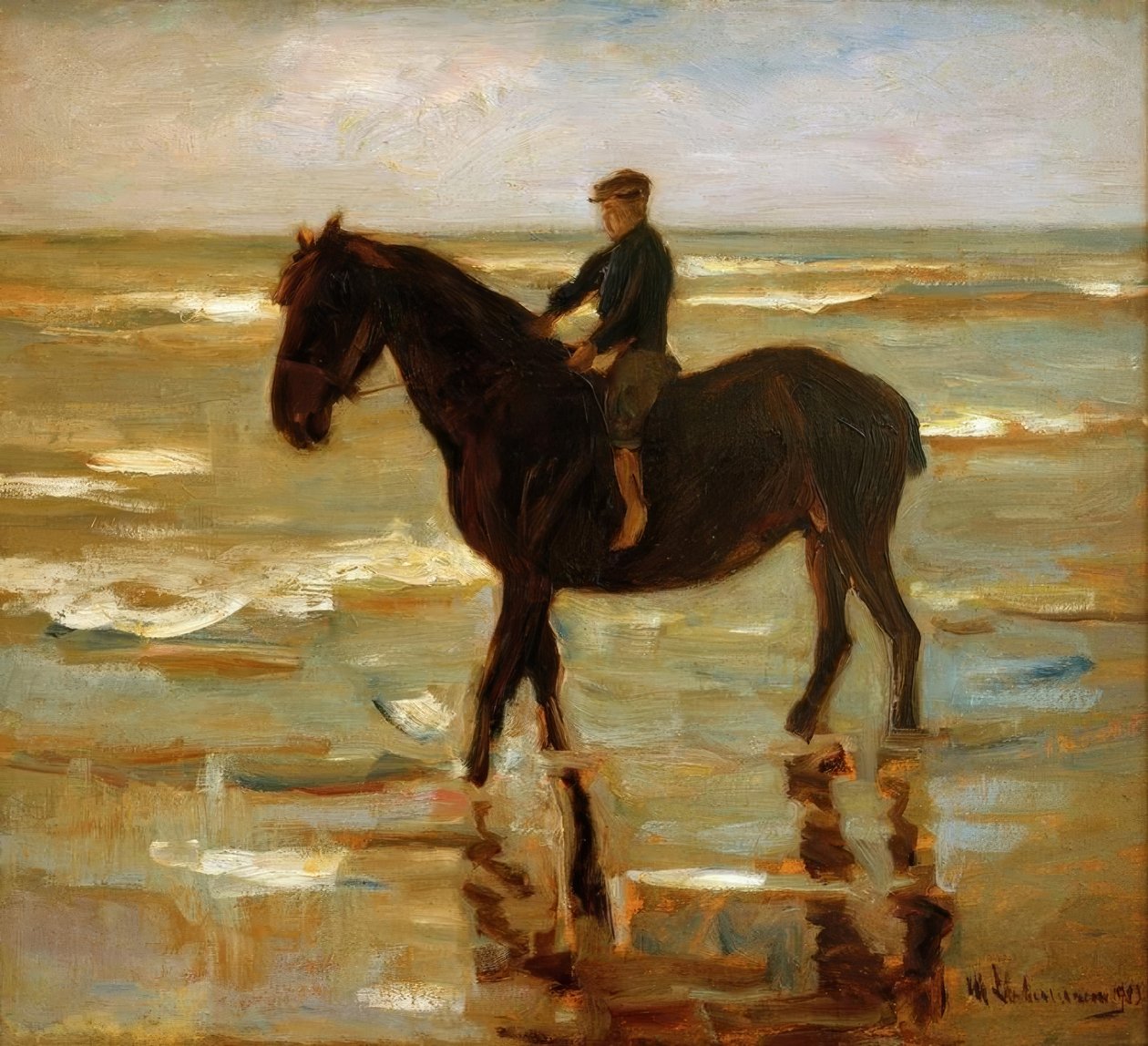 Fiú lovaglás a tengerparton - kövér ló alkotó: Max Liebermann