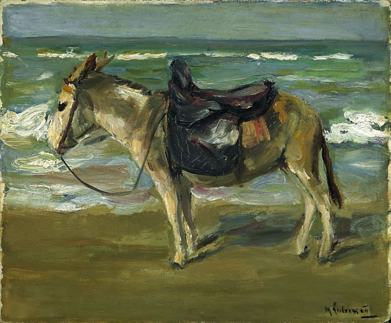 Lovagló szamár a tengerparton balra alkotó: Max Liebermann