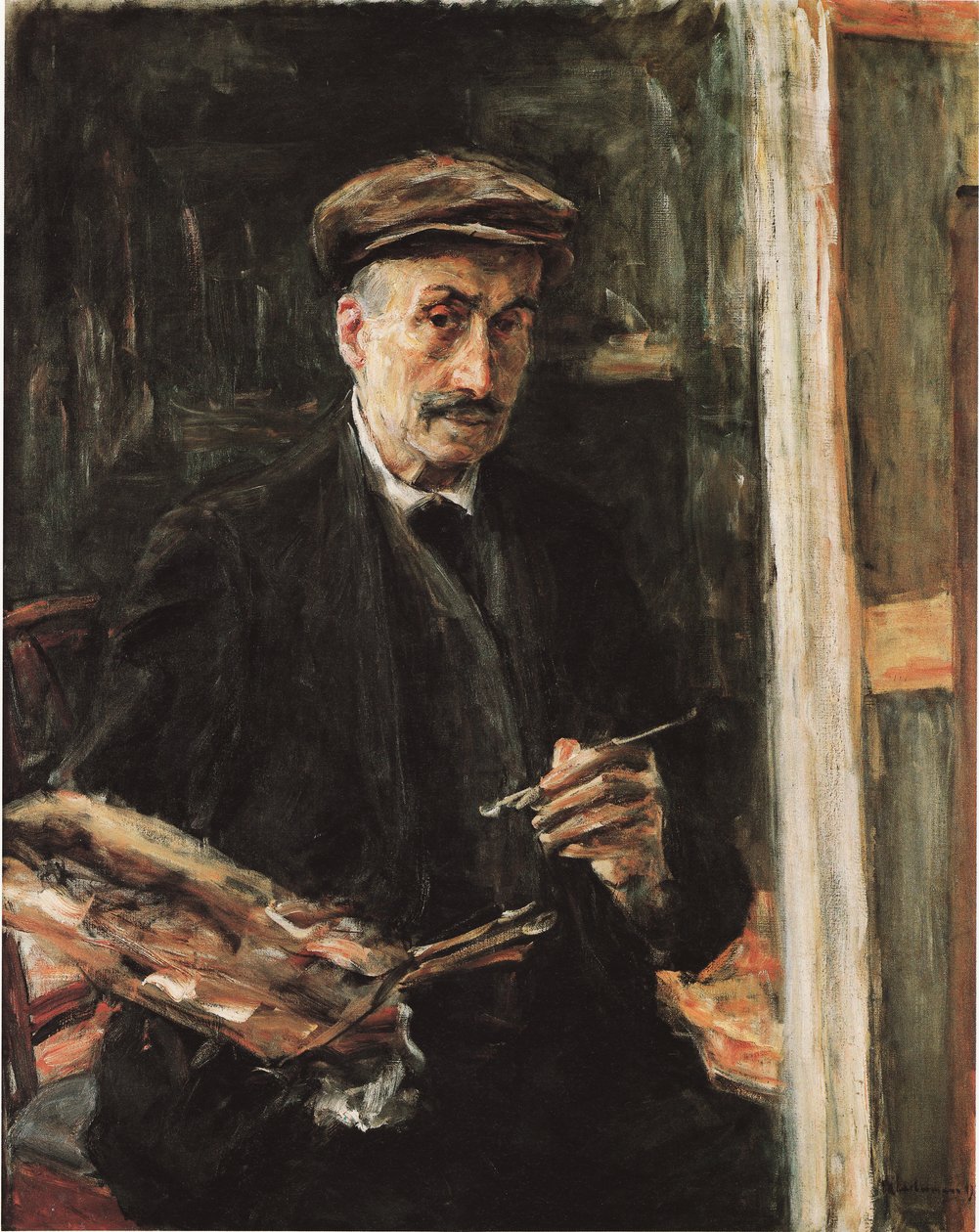 Önarckép, sport sapkával a festőállványon alkotó: Max Liebermann