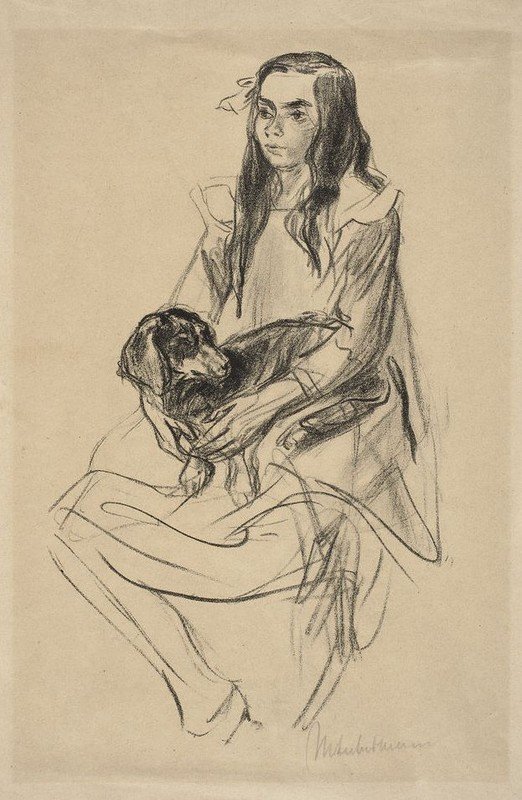 Ülő lány tacskóval alkotó: Max Liebermann
