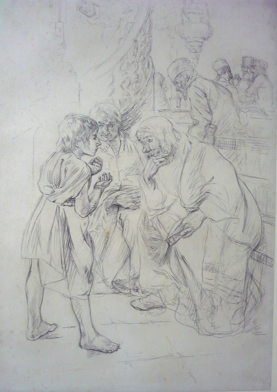 Vázlat a tizenkét éves Jézus számára a templomban alkotó: Max Liebermann