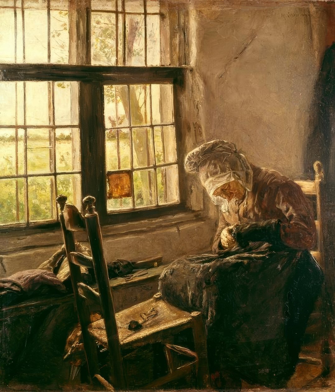 Öregasszony tömés az ablakon alkotó: Max Liebermann