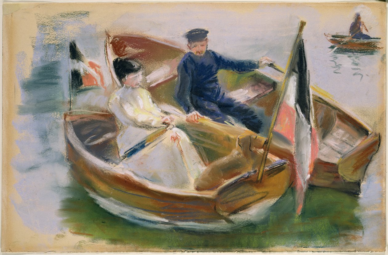 Két csónak zászlókkal, Wannsee, 1910 (pasztell, papír) alkotó: Max Liebermann