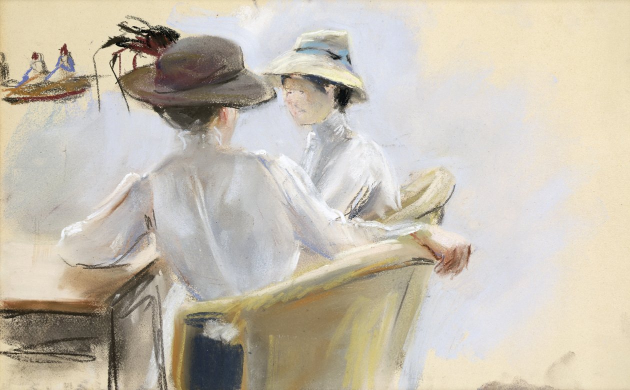 Két hölgy a vízparton (pasztell, papír) alkotó: Max Liebermann