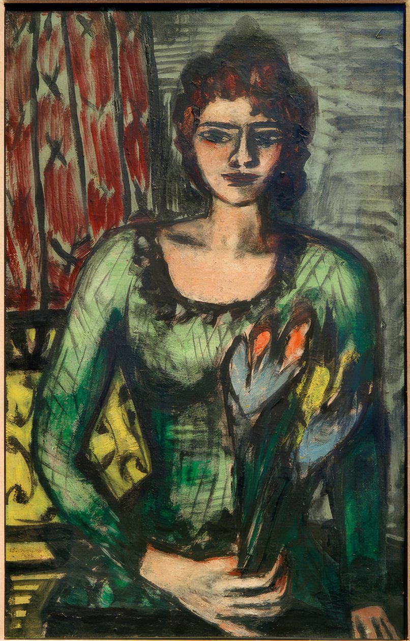 Quappi portréja a zöld pulóverben alkotó: Max Beckmann