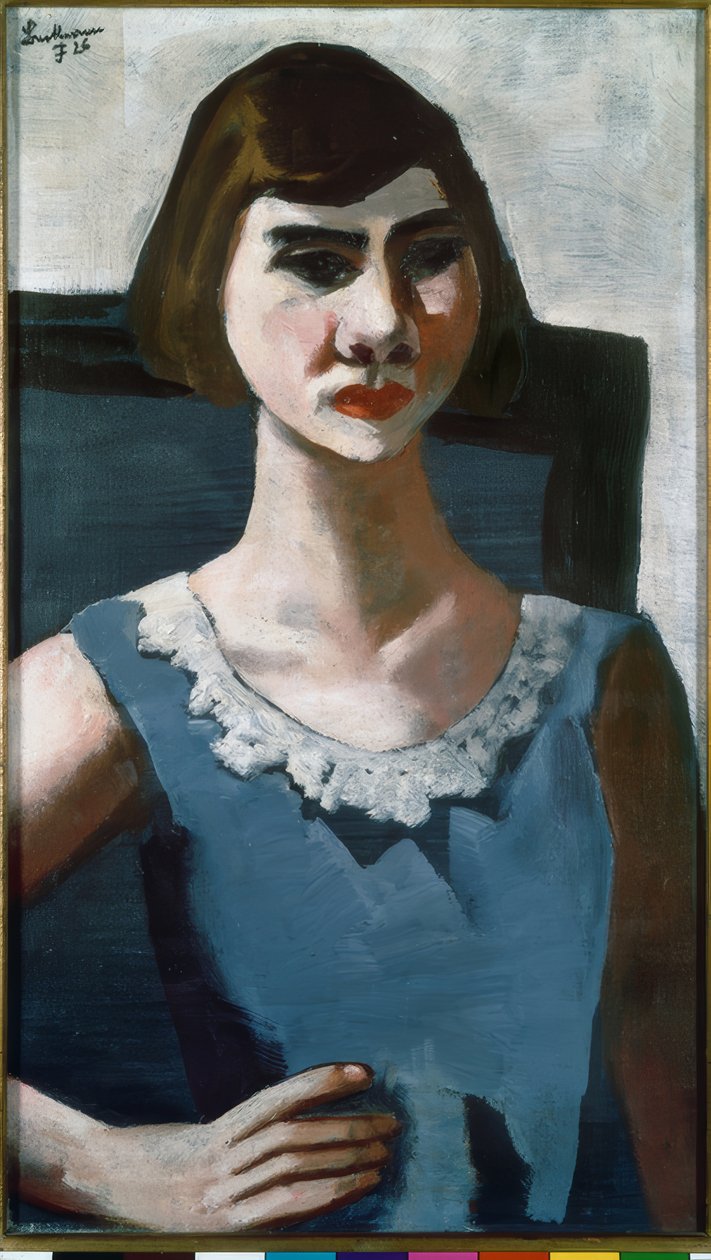 Quappi portréja kék színben alkotó: Max Beckmann