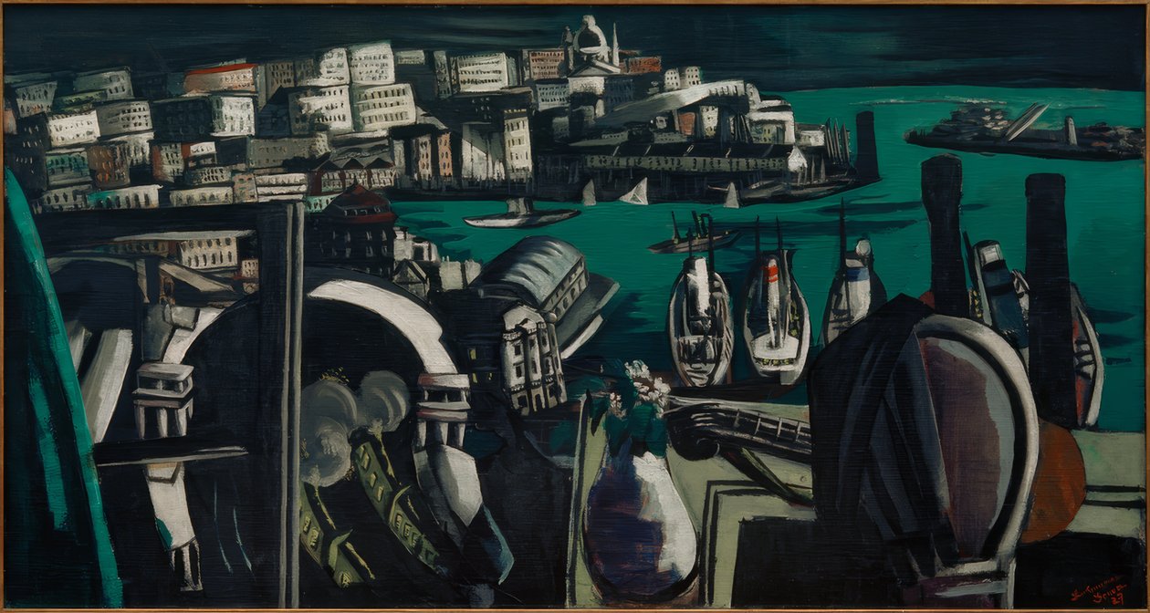 Genova kilátása: Genova kikötője alkotó: Max Beckmann