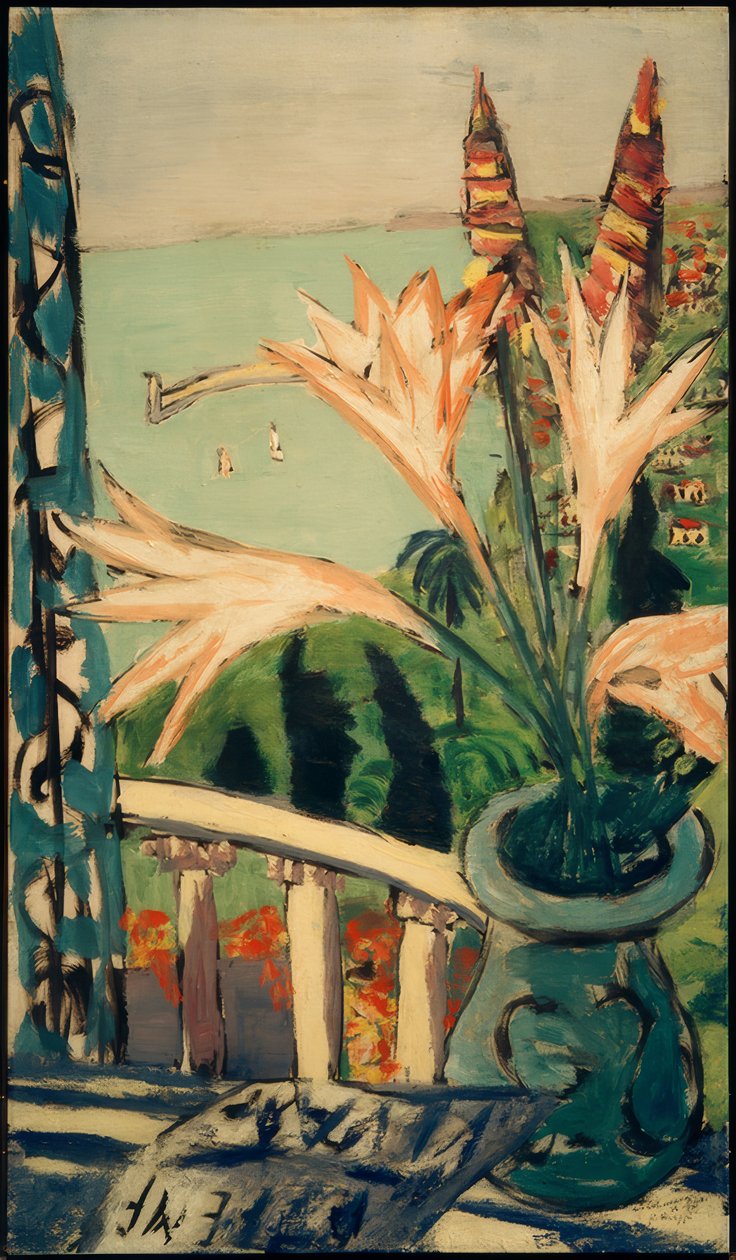 Menton kilátása egy liliomcserépvel alkotó: Max Beckmann
