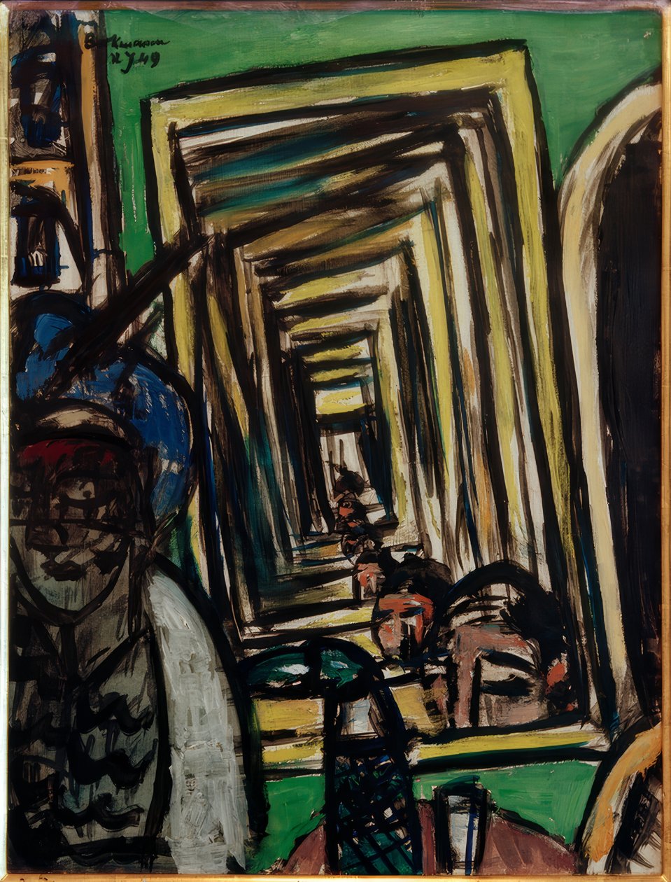 Kávézó belső játéktükörrel alkotó: Max Beckmann