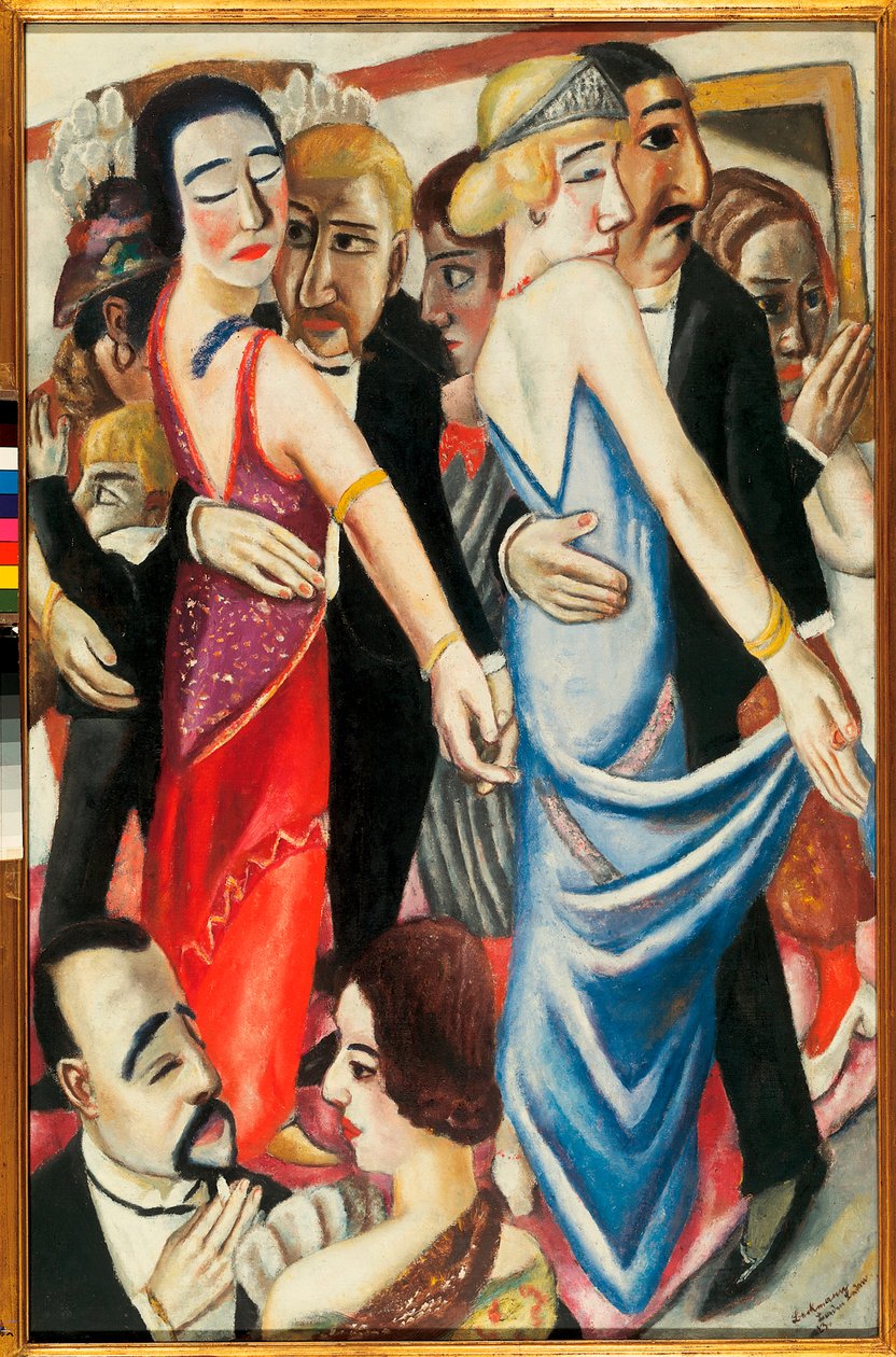 Tánc Baden Badenben (Németország). Estélyi ruhás, szomorú tekintetű párok leírása. Max Beckmann (1884-1950) festménye, olaj, vászon alkotó: Max Beckmann