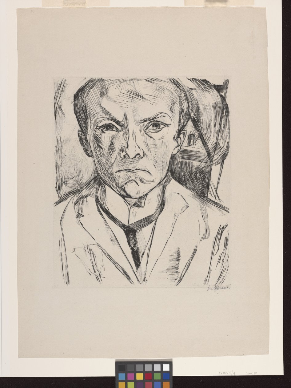 Elülső Önarckép Ház Oromzattal A Háttérben alkotó: Max Beckmann
